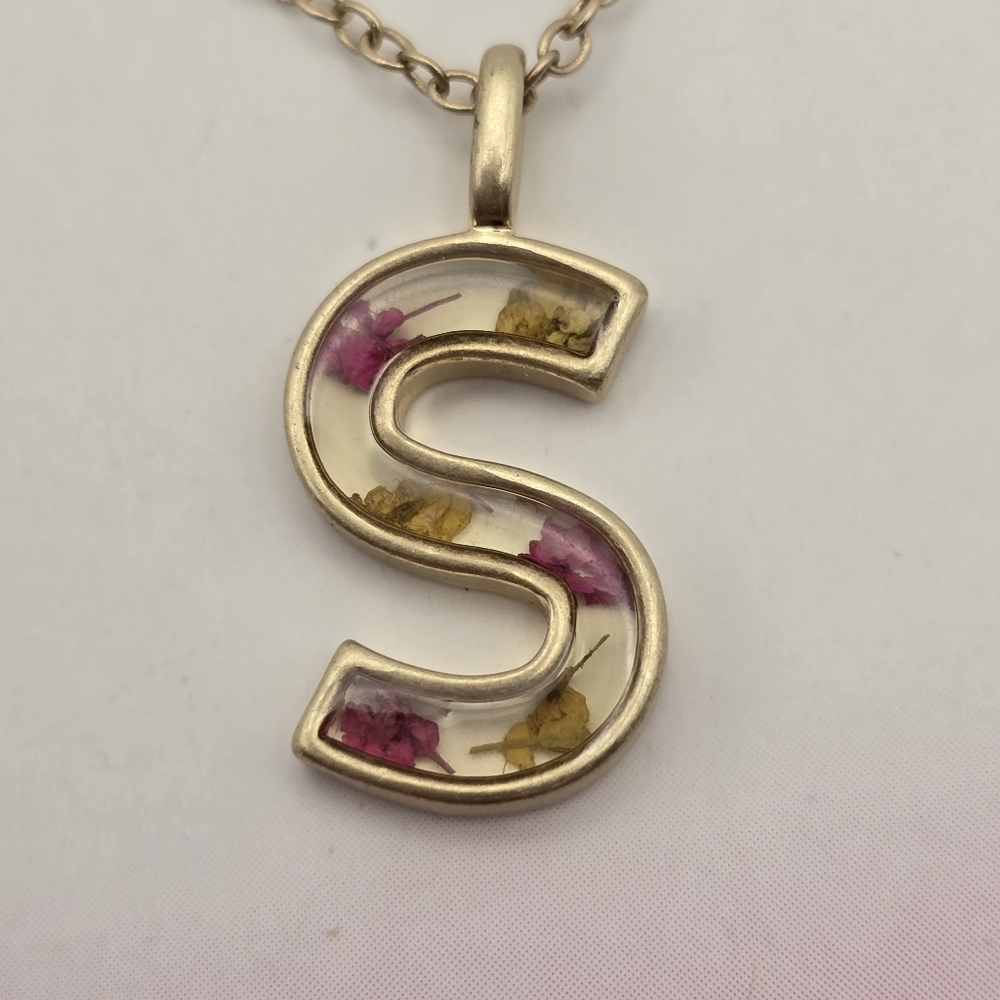 Bellissima 14K Gold Dipped Flower Pressed "S" Initial Multi Strand Necklace - Picture 2 of 6